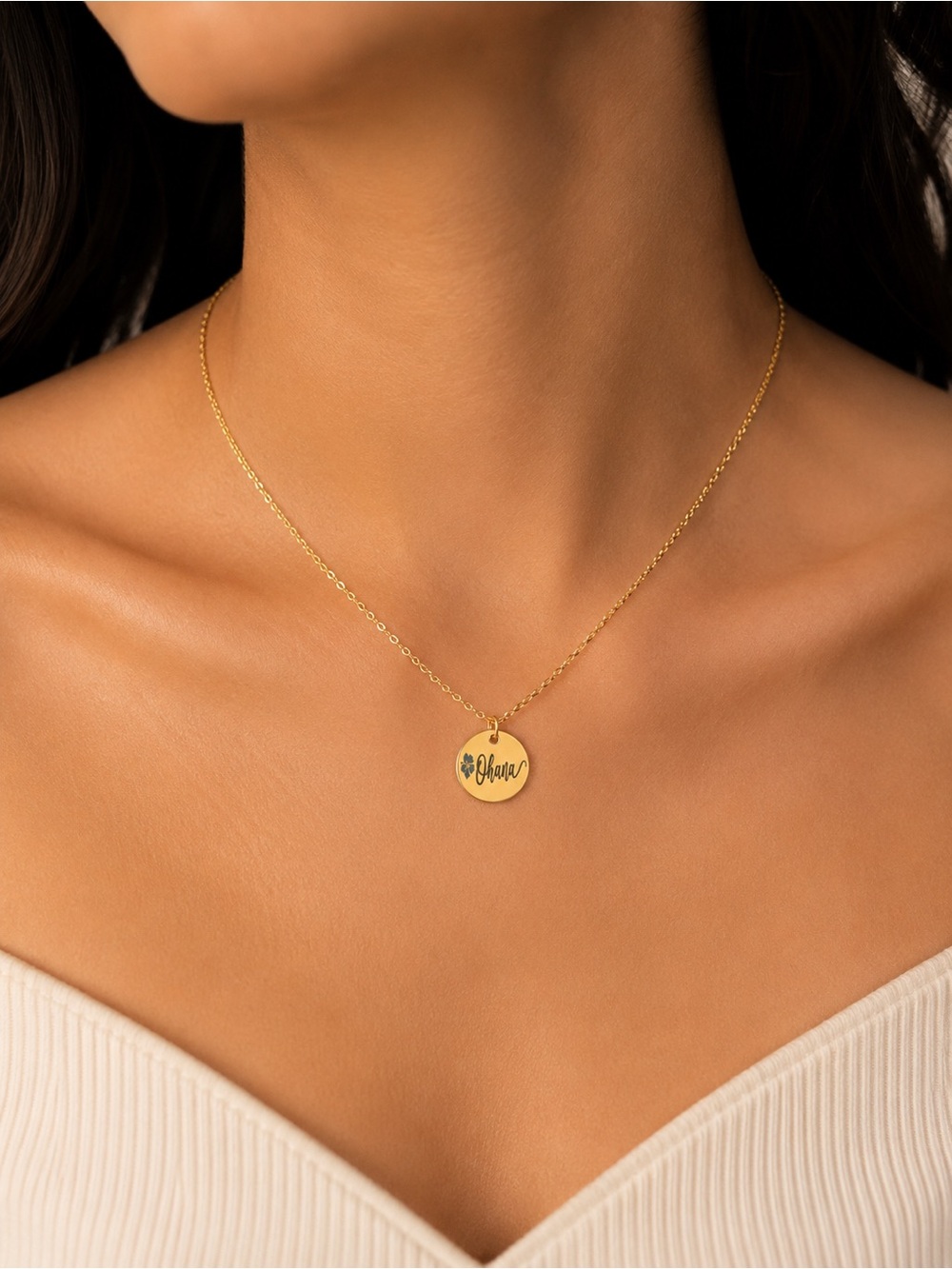 Dainty Disney Ohana Gold Disc Necklace